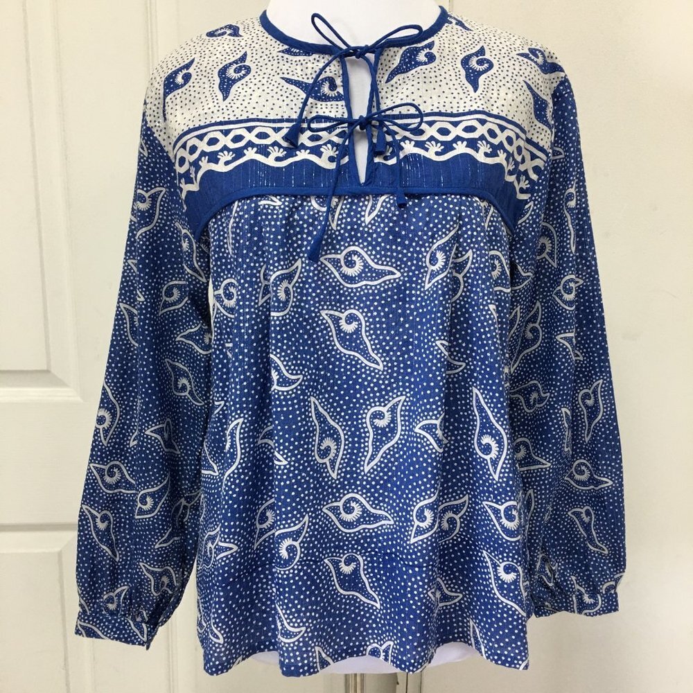 MATTA NY Zaira Shell Top Turkish Blue Peasant Blouse Size XS Long Sleeve
